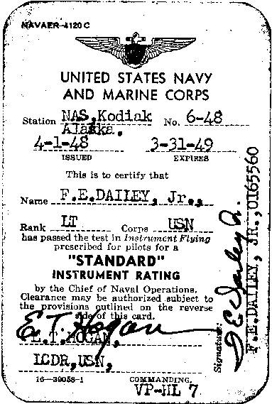 This "standard" Navy instrument flight qualification "white card
