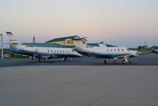 Live Oak Bank's fleet of corporate aircraft, a Pilatus and a Gulfstream.