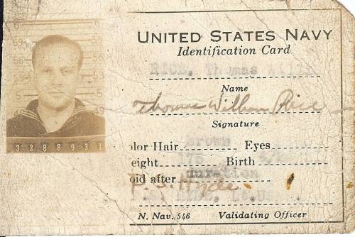 The Navy ID that Tom Rice carried in August 1942 